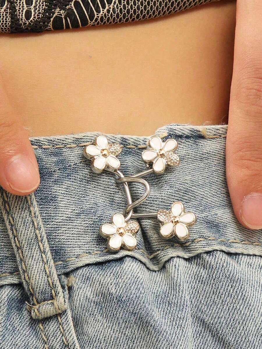 Tailleversteviger voor dames, gesp, bloemvormige broche, tailleversteller voor jeansrokken, geen naaien en geen gereedschap, direct verstelbare broeksknopen, metalen anti-wandellicht broche, trui, sjaalclip, taillespeld, kledingaccessoires, rok, taillespeld voor jeansrokken, broek, tailleversteviger, tasbedel, accessoires, reisbenodigdheden voor kantoor, buiten, cadeau voor vrouwen en meisjes