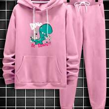 Dino2 Adult Sweatshirt Set Kangaroo Cold Weather Top And Pants With Pocket Hood Top - 玫瑰紅 - 查看 2