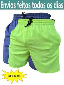 Olga Mdas KIT 2 SHORTS Men's Microfiber With Elastane Beach Gym Sports Drying Comfort - Màu xanh chanh - Xem 1