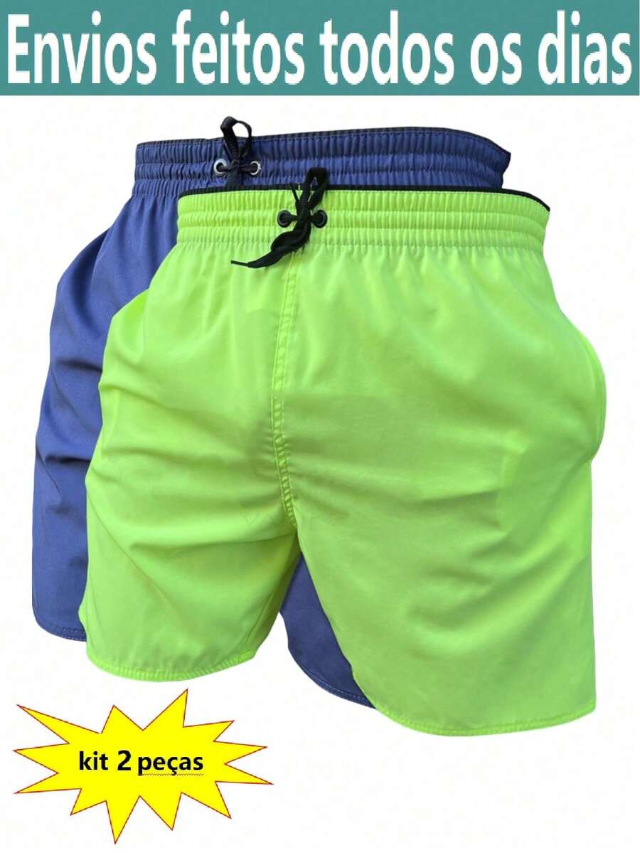 Olga Mdas KIT 2 SHORTS Men's Microfiber With Elastane Beach Gym Sports Drying Comfort - Màu xanh chanh - Xem 1