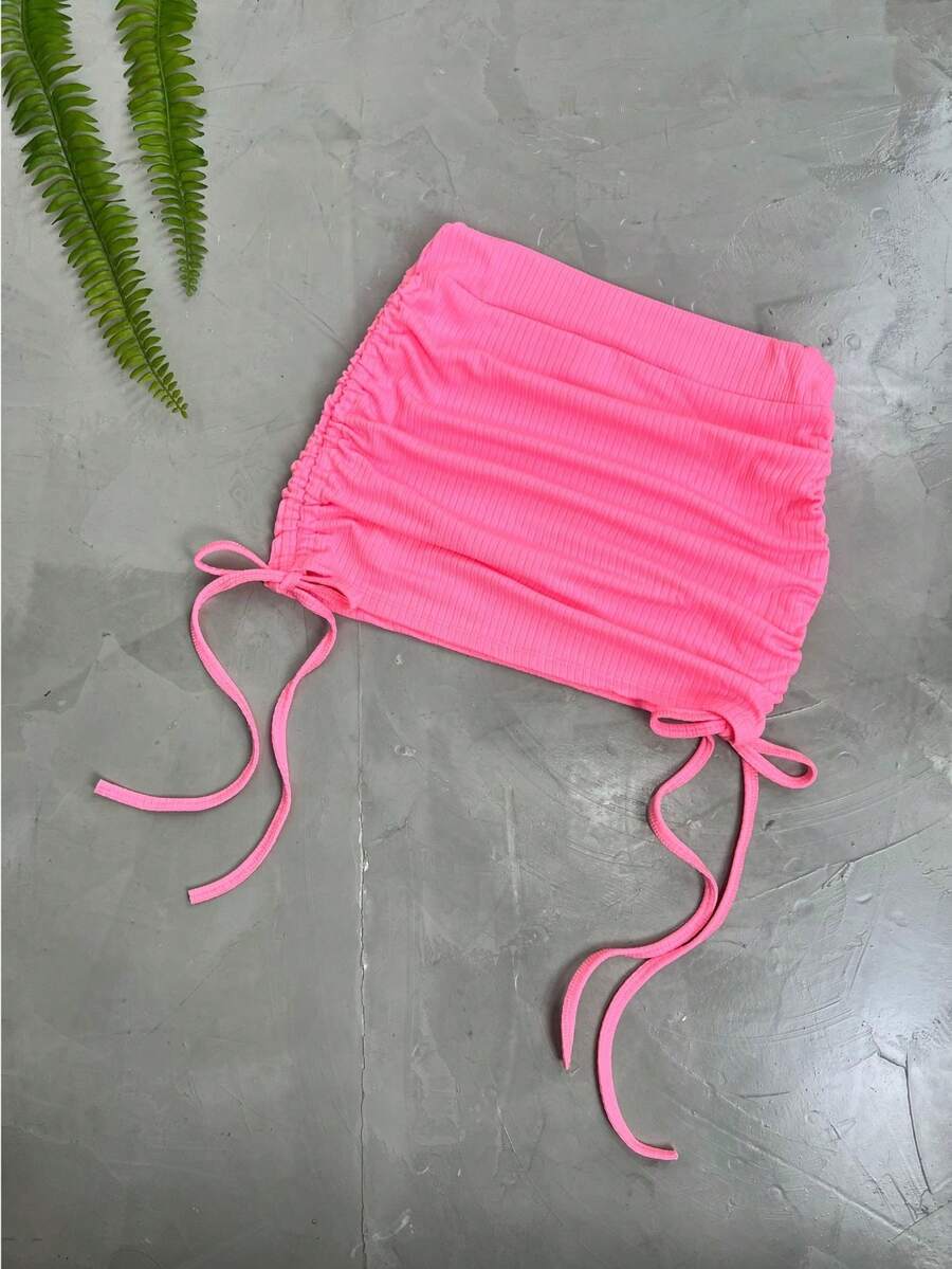 Short Draped Ruched Skirt - 粉色 - 查看 1