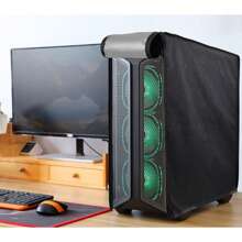 Heavy-Duty Waterproof Tower PC Dust Cover With Zipper For Desktop Computer - Black - View 1