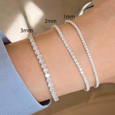 BALMORA 1件简约优雅S925纯银几何手链，镶嵌立方氧化锆，适合女士日常及节日佩戴