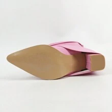 Giày bốt cao gót đế thô Vegan Leather Slip-On cao đến đầu gối - Hồng - Xem 7