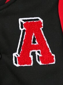 2pcs Boys' Casual Letter Embroidered Baseball Jacket & Pants Set - Black - View 4