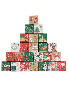 24 piezas Cajas de embalaje navideñas Calendario de Adviento sorpresa, Caja de dulces Galletas de regalo Caja de cuenta regresiva para fiesta de Navidad, regalo de cumpleaños, decoración del hogar, decoraciones navideñas, decoración de habitación de invierno