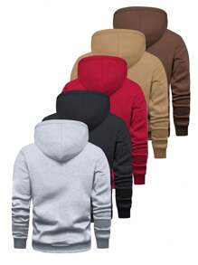 5pcs/Set Men's Lightweight Regular Fit Long Sleeve Hooded Sweatshirts With Pockets, Solid Color Basic Casual Sporty Outerwear, Suitable As Gifts For Husband/Boyfriend, Autumn For Golf, Fishing, Basketball, Camping, Gym, Sports, Running, Outdoor Activities, Holidays - Multicolor - View 2