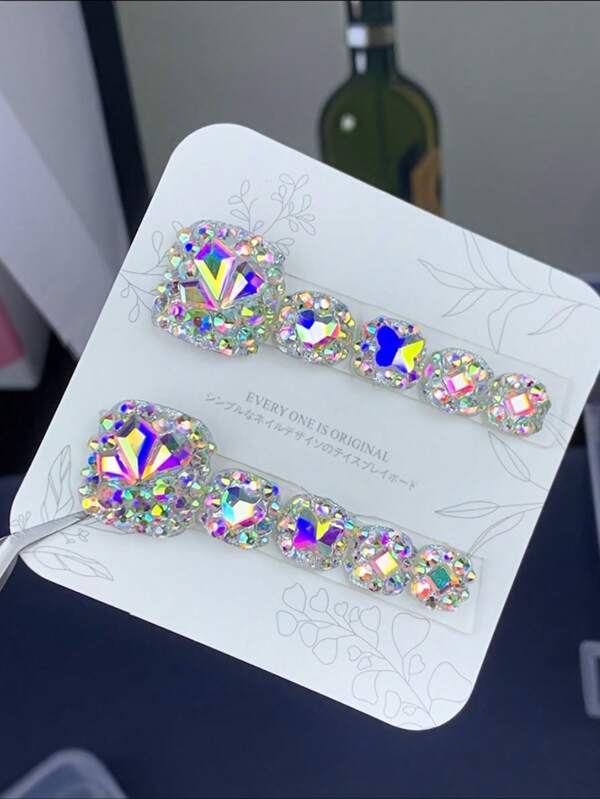 1 Set 10 Pcs Of Sparkling Square Shaped Press On Toenails Embellished With Rhinestones Elegant Sexy Style For Women Banquet Toe Nails