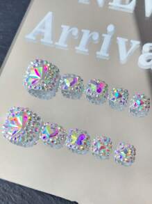 1 套 10 片闪亮方形脚趾甲片，镶嵌水钻，优雅性感，适合女性宴会脚趾甲，美甲用品，指甲 - 銀色 - 查看 3