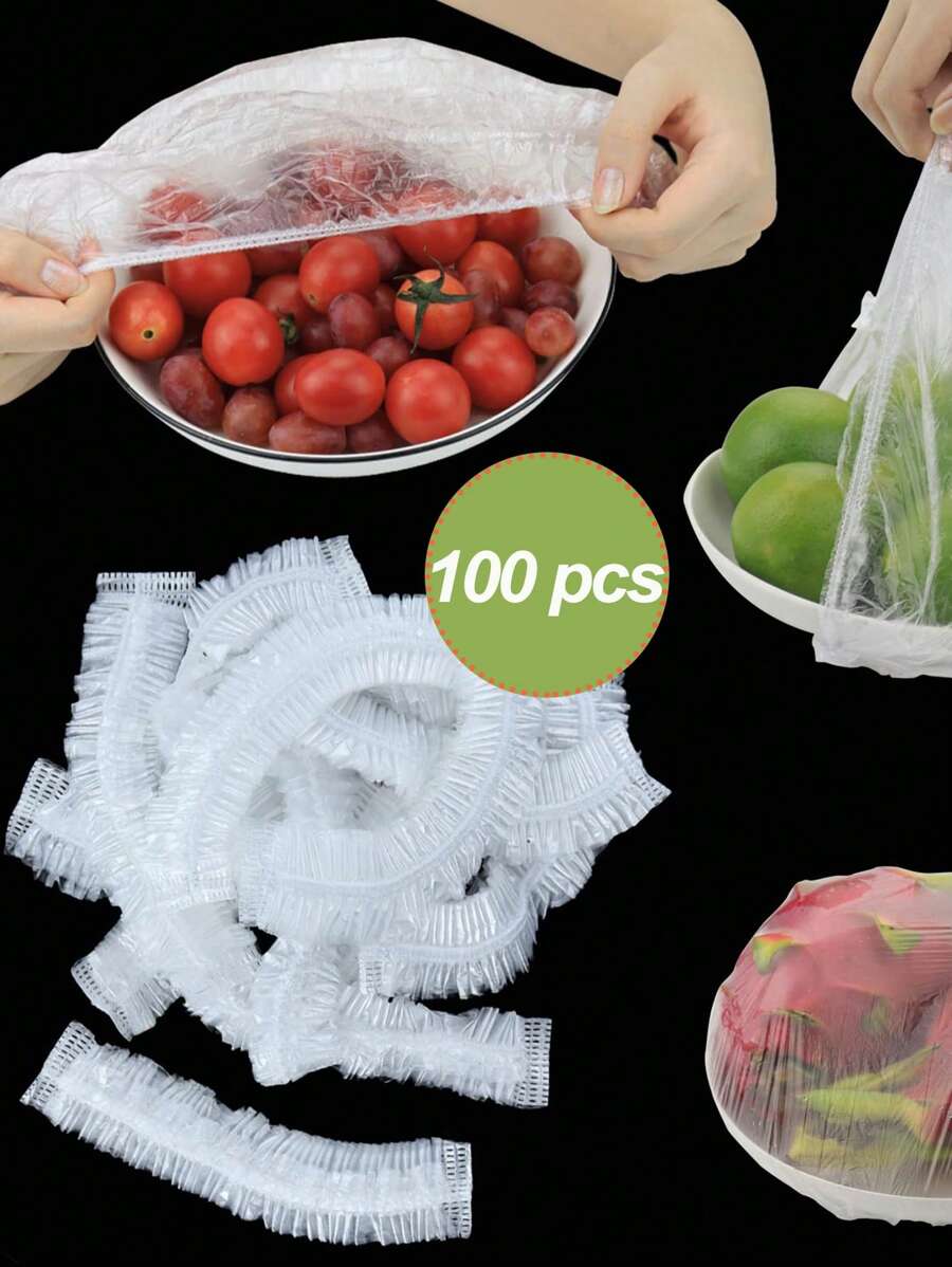 100 个/套可重复使用食品保鲜膜盖，弹性食品保鲜膜拉伸盖，适用于碗、盘子、杯子、罐头，密封硅胶密封盖，适用于厨房、野餐、露营、烧烤 - 彩色 - 查看 1