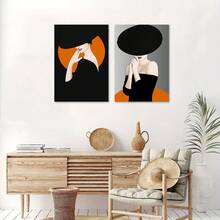 2 bức tranh vải canvas in hình cô gái thời trang đen trắng sang trọng trang trí tường, váy đen thanh lịch, mũ cam dành cho phụ nữ, quà tặng lý tưởng cho phòng ngủ, phòng khách, hành lang, trang trí tường nghệ thuật, không có khung - Nhiều màu - Xem 7