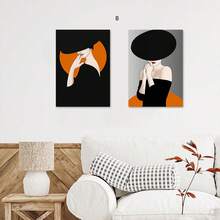 2 bức tranh vải canvas in hình cô gái thời trang đen trắng sang trọng trang trí tường, váy đen thanh lịch, mũ cam dành cho phụ nữ, quà tặng lý tưởng cho phòng ngủ, phòng khách, hành lang, trang trí tường nghệ thuật, không có khung - Nhiều màu - Xem 8