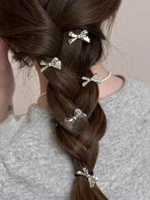 12个可爱蝴蝶结鳄鱼夹，小巧无痕刘海发夹，女士发饰，情人节礼物，蝴蝶结发夹，发卡，学生用品，优雅，学院风，蝴蝶结，头饰，发夹 - 彩色 - 查看 4