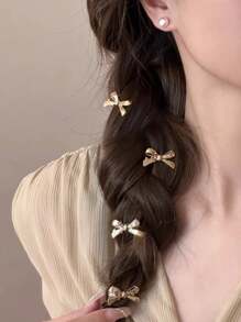 12个可爱蝴蝶结鳄鱼夹，小巧无痕刘海发夹，女士发饰，情人节礼物，蝴蝶结发夹，发卡，学生用品，优雅，学院风，蝴蝶结，头饰，发夹 - 彩色 - 查看 5