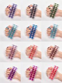 16片纯色美甲贴纸，闪光设计，全套美甲贴纸，彩色指甲油贴纸，沙龙美甲套装，女士美甲用品 - 咖啡棕 - 查看 5