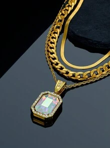 3pcs/Set Men's Necklace Set Including Alloy Inlaid Blue/Red/Green Gem Chain, Snake Chain Necklace, Choker Chain, Rapper Jewelry Gift With Card And Gift Box - Jewelry Set - View 19