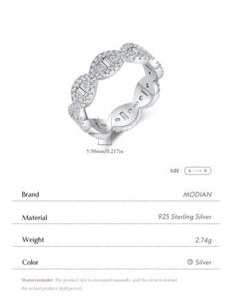MODIAN 925 Sterling Silver Sparkling Geometric Clear Zirconia Eternity Band Stackable Rings For Women Fine Vacation Jewelry Gift