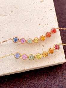 S925 Sterling Silver 18K Gold Plated Colorful Zirconia Smile Pendant Necklace, Delicate, Luxury Minimalist Design - 40cm+5cm - View 4