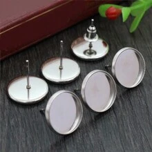 20 件 6-20 毫米内径圆形耳环耳钉空白底座托盘适用于凸圆形边框 DIY 耳环珠宝制作配件