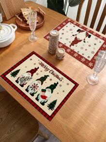 1 件/4 件/6 件圣诞亚麻餐垫，圣诞快乐，圣诞雪人小矮人和圣诞树，耐脏，适合家庭、餐厅和餐厅、餐桌装饰、家居用品 - 彩色 - 查看 3