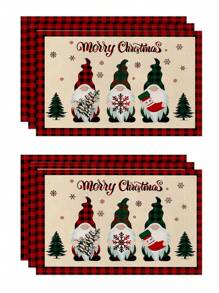 1 件/4 件/6 件圣诞亚麻餐垫，圣诞快乐，圣诞雪人小矮人和圣诞树，耐脏，适合家庭、餐厅和餐厅、餐桌装饰、家居用品 - 彩色 - 查看 7