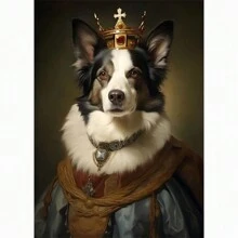 1 Stück Tierportrait Leinwandmalerei Hund als König verkleidet, lustige Poster und Drucke Wandkunst Bilder für Wohnzimmer Dekoration ohne Rahmen