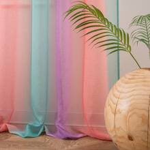 Yancorp Sheer Curtain 2 Panels Semi Bedroom Curtains Linen Ombre Curtains Rod Pocket Drapes Girls Living Room Mermaid Bedroom Nursery Kids Window Decor(Green Pink Purple)