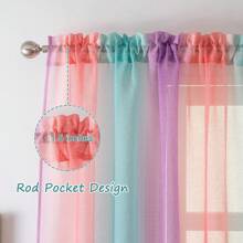 Yancorp Sheer Curtain 2 Panels Semi Bedroom Curtains Linen Ombre Curtains Rod Pocket Drapes Girls Living Room Mermaid Bedroom Nursery Kids Window Decor(Green Pink Purple)