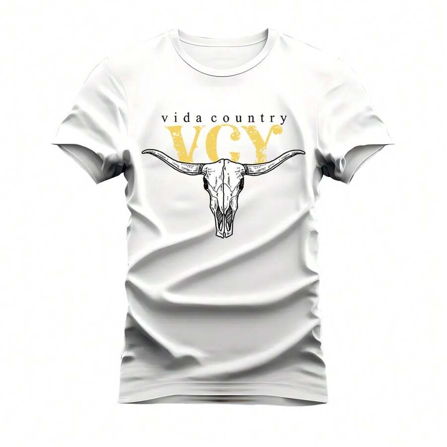 Unisex Cotton Comfortable Ox Head Printed T-Shirt - trắng - Xem 1