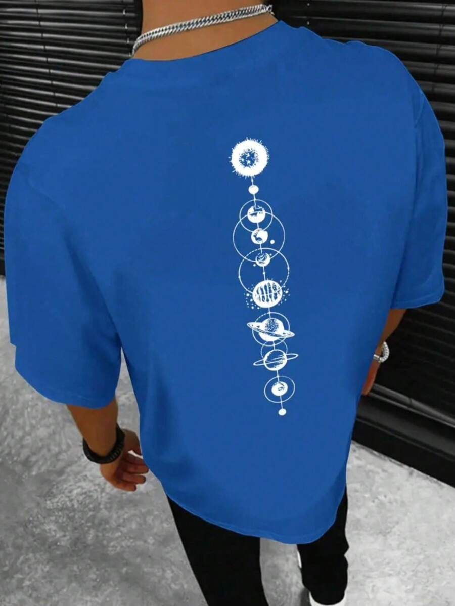 Men's Oversized T-Shirt 100% Cotton New Release SOLAR SYSTEM - 寶藍色 - 查看 1