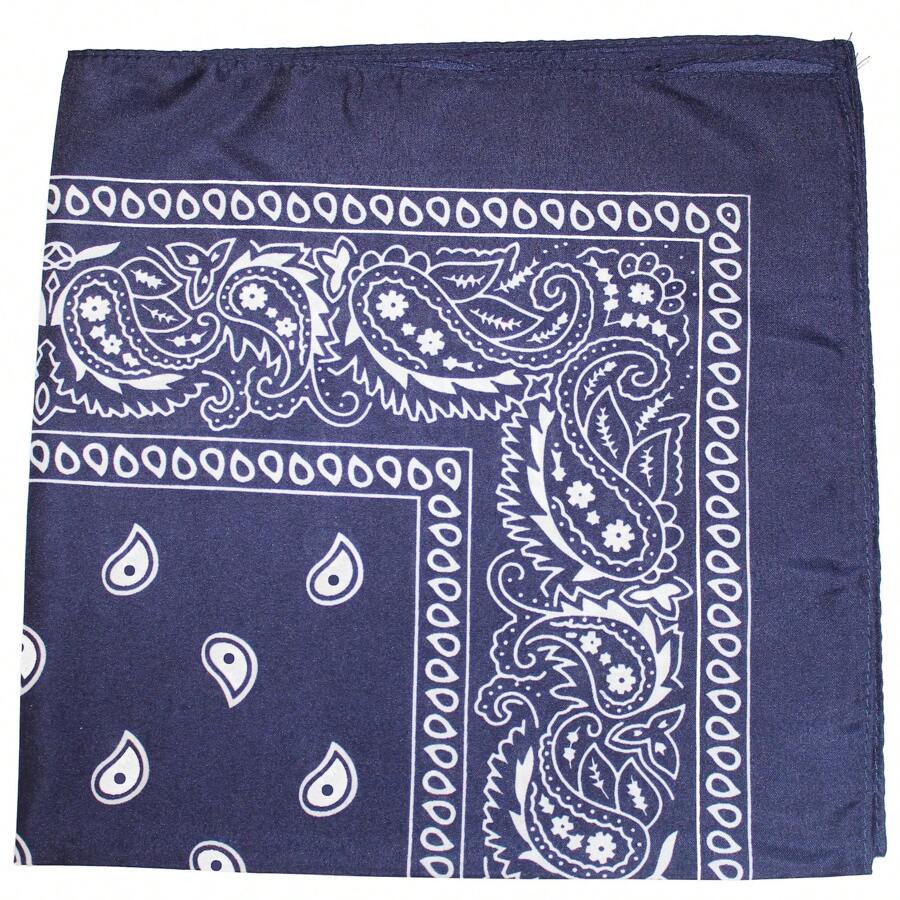 Mechaly Polyester Bandana - Paisley And Solid Colors - Pack Of 4 - Paisley Navy Blue - View 1