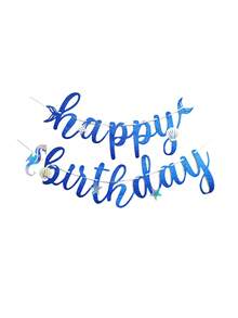 海洋主题美人鱼风格生日快乐横幅，闪光蓝/玫瑰红/银色/激光拉旗，适用于生日派对装饰，个性化派对墙壁背景用品 - 彩色 - 查看 13