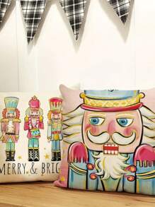 1/4 件快乐胡桃夹子装饰枕套（不含枕芯）月亮和星星主题枕套，现代双面印花，拉链开合，编织涤纶装饰靠垫套，适合各种房间类型家居装饰圣诞装饰房间装饰圣诞 - 彩色 - 查看 2