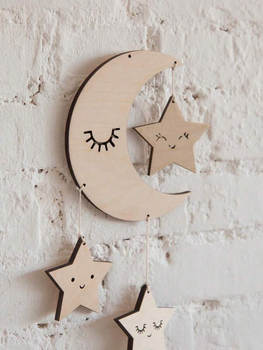 Moon Star Wood DIY Crafts Cutouts Blank Wooden Moon Star Craft Shapes