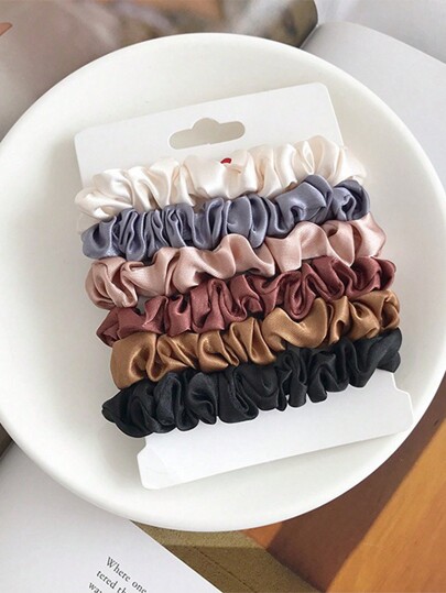 6pcs Women Satin Silk Scrunchies, Black/White/Pink/Blue, Medium Size Hair Ties With Elegance, Retro, Simple And Minimalist Style, Perfect For Daily Casual, Party, Commute, Vacation, Hair Styling, Makeup And Outfit Accessoriesscrunchy Hair Ties