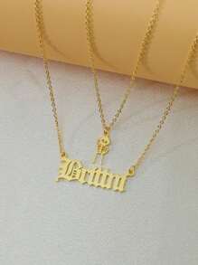 Dây chuyền tên nhiều lớp cá nhân hóa với mặt dây chuyền đầu lâu, dây chuyền dài tùy chỉnh nhiều lớp cho phụ nữ và trẻ em gái - 0333vàng - Xem 4