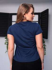 Navy Blue Plain T-Shirt - 藏蓝色 - 查看 2