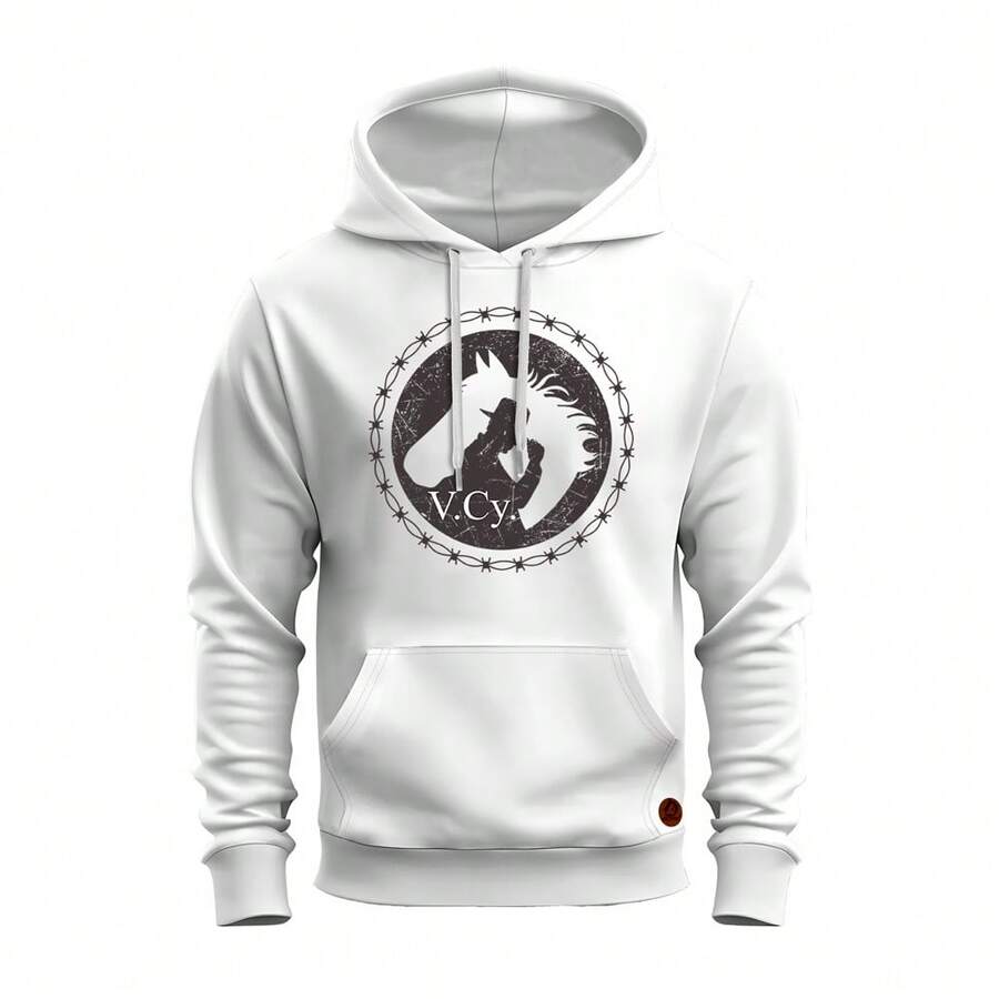 Comfortable Printed Cotton Unisex Sweatshirt Cold Weather Blouse Country Life Length - 白色 - 查看 1