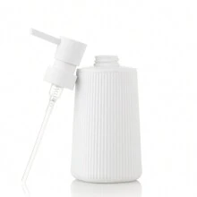 1 pieza Dispensador de jabón blanco a rayas moderno, dispensador de botella de jabón líquido de plástico con forma redonda, ideal para uso en baño y cocina, decoración del hogar, decoración de otoño, de vuelta a la escuela - Blanco - Ver 5