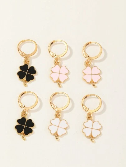 Set de 6 piezas de aretes con diseños de flores y rayos, adecuado para decoración diaria