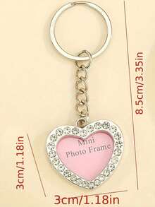 心形照片钥匙扣 锌合金钥匙扣，带钻石装饰心形吊坠，相框设计，适合家庭/个人照片，非常适合包包/汽车钥匙扣装饰和日常使用 - 粉色 - 查看 3