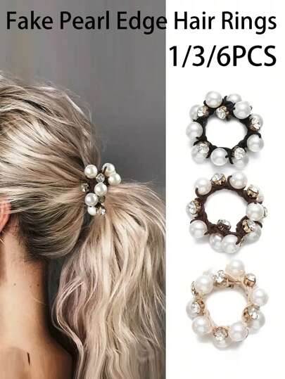 Ladies And Women's Vintage Style Hair Accessories With Ponytail Rope, Faux Pearl Edge Hair Ties, And Shiny Rhinestone Decorations(Without Cardboard) Hair Ties Ponytail Holders Hair Elastics Hair Rubber Bands Scrunchies Elastic Hair Tie, Hair Bobbles ,Gifts ,Hair Rope