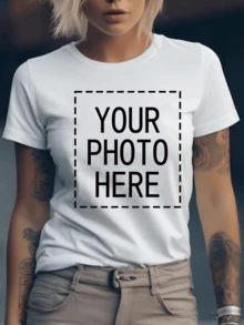 Customized Women's Casual T-Shirt With Personalized Text/Image (Badge Graphics/Company Logo/Family Photo/Selfie), Spring/Summer - White - View 2