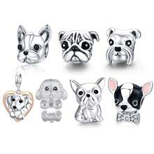 bamoer 1 件 925 纯银可爱狗狗串珠吉娃娃法杜雪纳瑞西施犬吊坠适合女士 DIY 手链和项链精美珠宝
