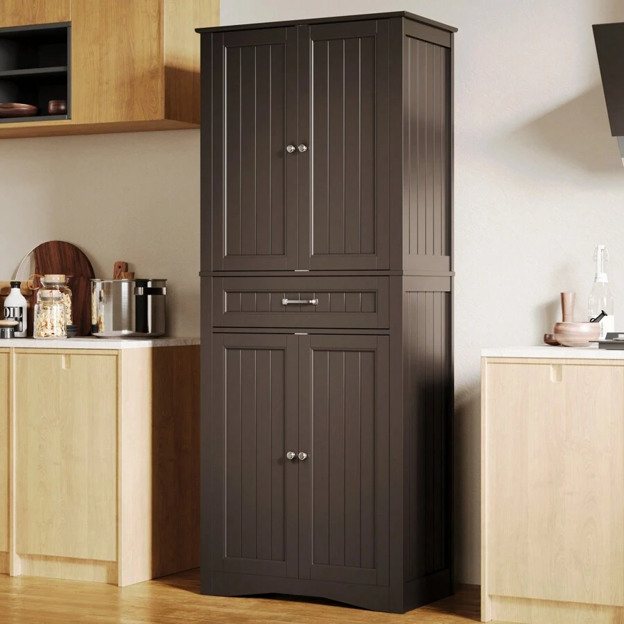 Lofka 71'' Kitchen Storage Cabinet , Freestanding Storage Cabinet With 4 Adjustable Shelves And Drawers, For Living Room, Dining Room,Coffee Bar, Bathroom, Brown - Nâu sẫm - Xem 1