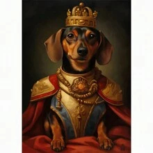 1 Stück Tierportrait Leinwandmalerei Hund als König verkleidet, lustige Poster und Drucke Wandkunst Bilder für Wohnzimmer Dekoration ohne Rahmen