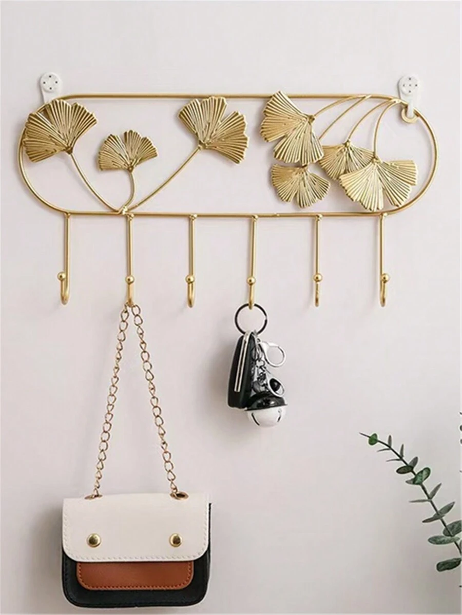 1 件装壁挂式银杏叶挂钩铁艺挂钩入口门廊装饰墙钩墙壁钥匙收纳钩试衣间衣架 - A圓形6勾 - 查看 1