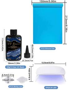 UV Harz mit Licht, aufgerüstetes 100g kristallklares & geruchsarmes UV-Harz Set, UV-Licht, Silikonmatte, ultravioletter Epoxidharz, UV-Harz Starter Set für Schmuck, Kunsthandwerk Dekoration