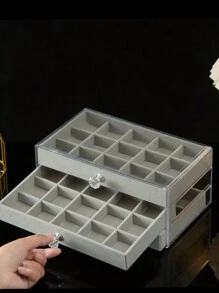 Caja De Joyería De 3 Cajones Y 45 Rejillas Para Pendientes, Anillos, Collares, Pulseras Y Relojes Con Bandeja De Terciopelo