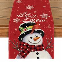 1Pc,Christmas Table Runner,Holiday Dresser Scarves, Snowman Xmas Tree Snowflake Rustic Wood Tablerunner For Kitchen CoffeeDining Bedroom Living Room Dinner Scarf Decor